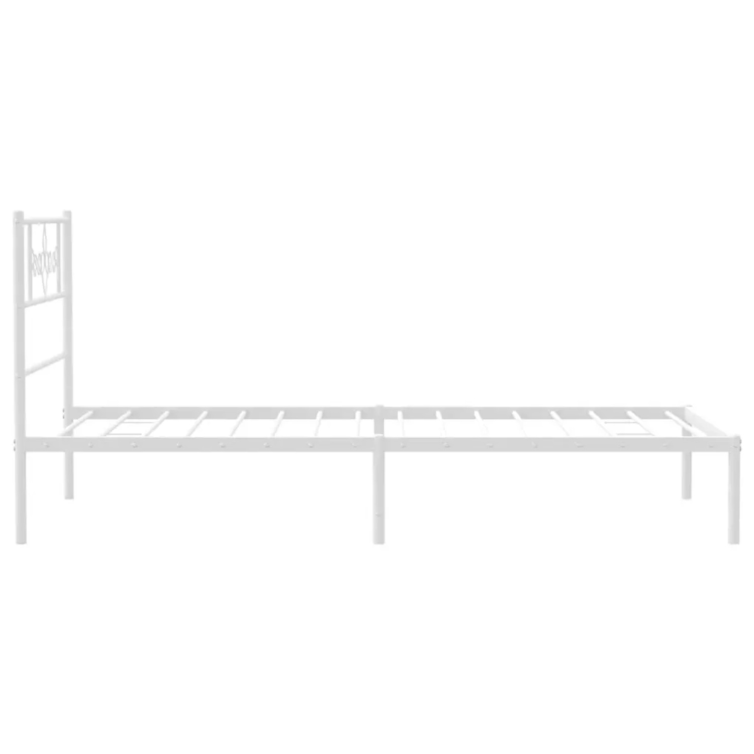 Weißes Metall Bettgestell 90x190 cm mit Lattenrost und Kopfteil.