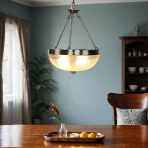 EASYLIGHT Hängeleuchte Rund Ø 30 cm 2x E14 in Messing Antik Jugendstil