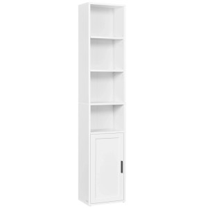 Weißes Vasagle Bücherregal mit Schrank und 4 offenen Fächern, 175 cm hoch.