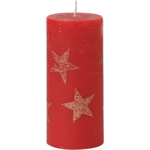 Rubinrote Stumpenkerze mit Sternenmuster, 150/68 mm. Dekorative Weihnachtskerze für stimmungsvolles Ambiente.