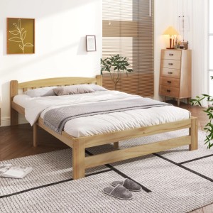 KOMHTOM Doppelbett 140x200Cm Mit Kopfteil Und Lattenrost Futonbett Jugendbett Erwachsenenbett Massivholz Natur Ohne Matratze