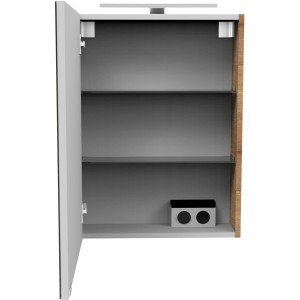 Offener Fackelmann Spiegelschrank SBC Asteiche 50 cm mit zwei Einlegeböden.