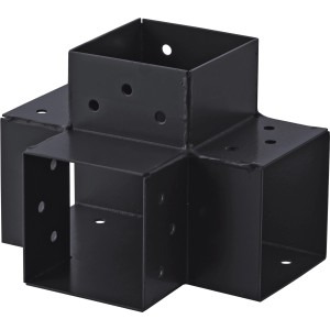 Anthrazitfarbiger Steckverbinder, 90° Verlängerung mit 4 Enden (91x91), Typ H. R. für Holzkonstruktionen.