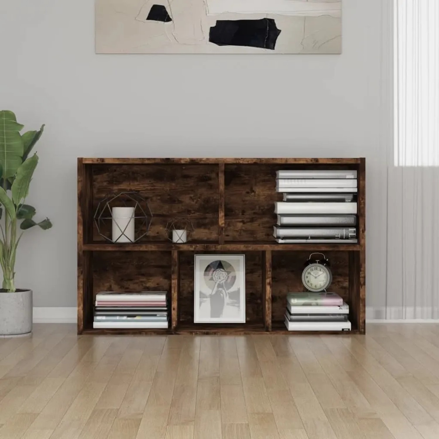 VidaXL Bücherregal/Sideboard in Räuchereiche, 50x25x80 cm, Holzwerkstoff, mit Deko-Elementen.