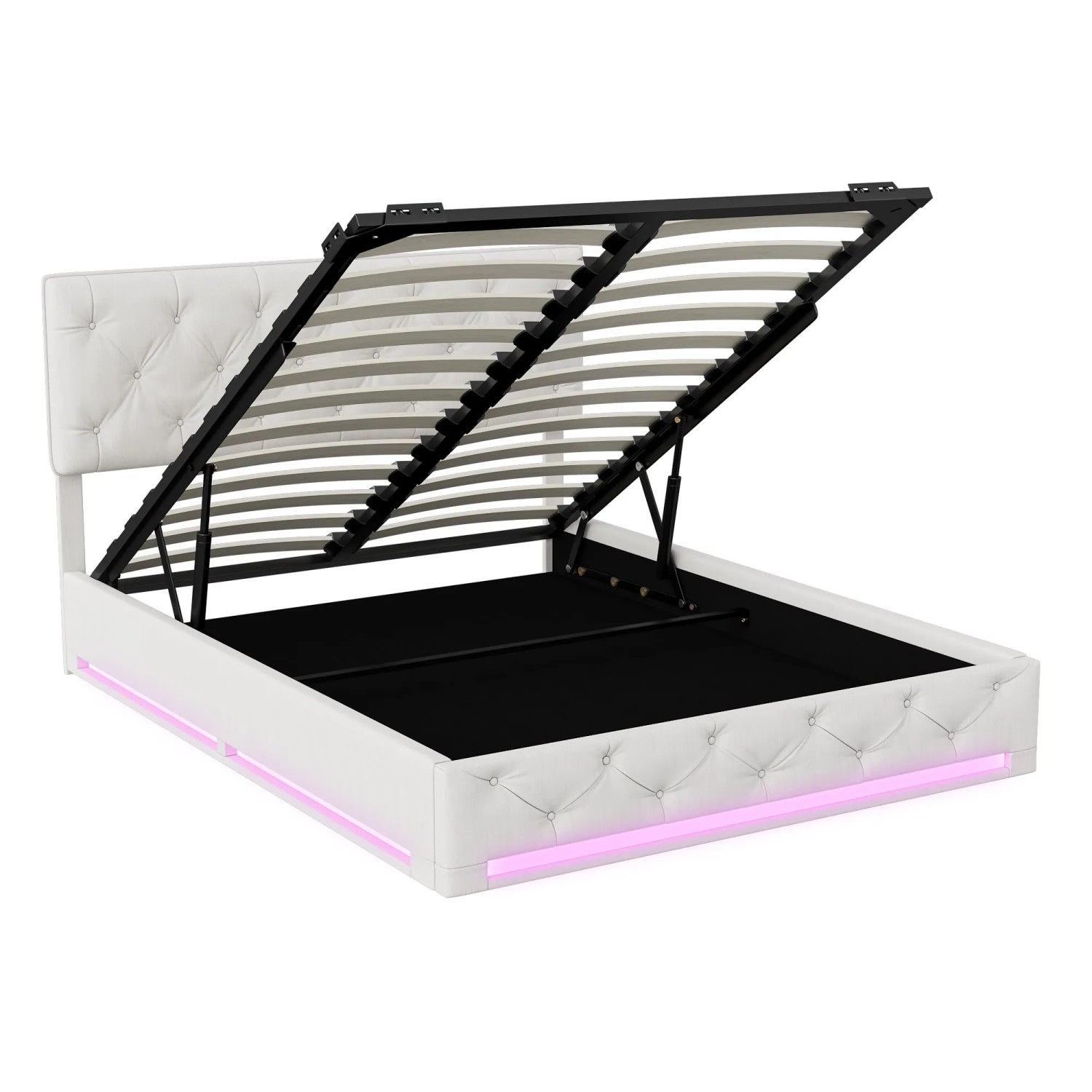 PXloue Polsterbett 160x200cm Doppelbett mit LED-Beleuchtung&Hydraulischem Stauraum