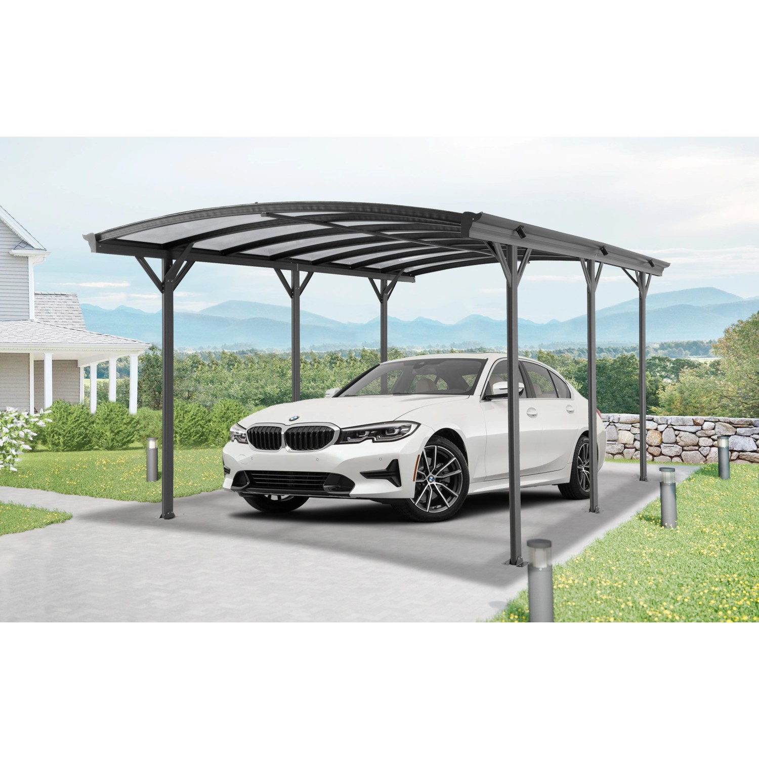 Floraworld Einzelcarport Aluminium mit Bogen 300 cm x 505 cm Anthrazit günstig online kaufen