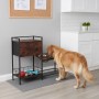 Relaxdays Futterstation Hunde MDF Eisen Edelstahl Schwarz Braun Erhöht Stauraum 76 cm x 90 cm x 27 cm_3