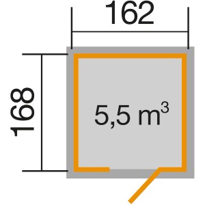 Grundriss Weka Holz-Gartenhaus Schwedenrot, 162x168 cm, Satteldach, Volumen 5,5 m³.