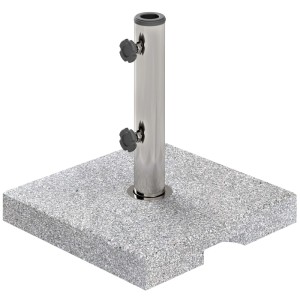 Quadratischer Furnicato Sonnenschirmständer aus Granit, 21 kg, mit Edelstahlrohr.