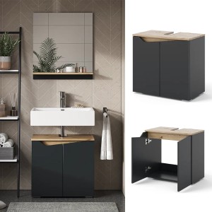 Vicco Waschbeckenunterschrank Marelle, Anthrazit/Eiche, 60 cm, mit 2 Türen. Badmöbel für mehr Stauraum im Bad.