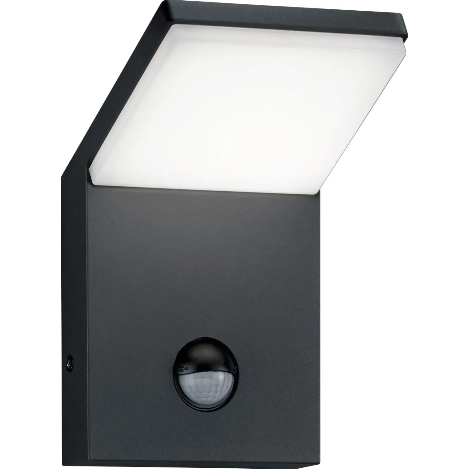 Anthrazitfarbene Trio LED-Außenwandleuchte Pearl mit Bewegungsmelder.