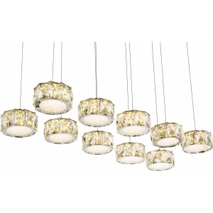 Moderne, 14-flammige LED-Pendelleuchte Amur von Globo mit Chrom und Glaskristallen.
