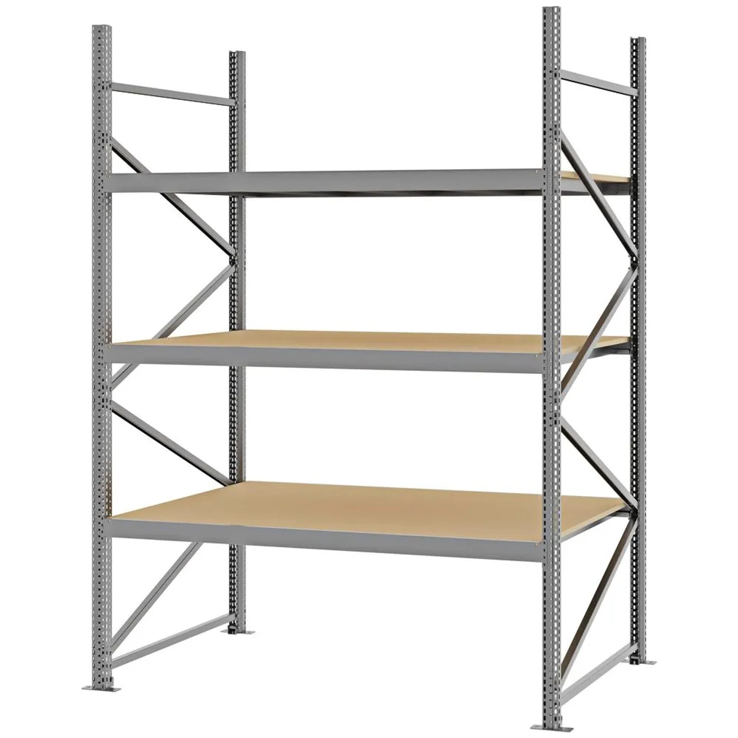 PROREGAL Weitspannregal Schraub-Stecksystem MAGNUS PRO Made In Germany Grundregal 250x175x100cm 3 Ebenen Spanplattenböden Fachlast 700kg Verzinkt