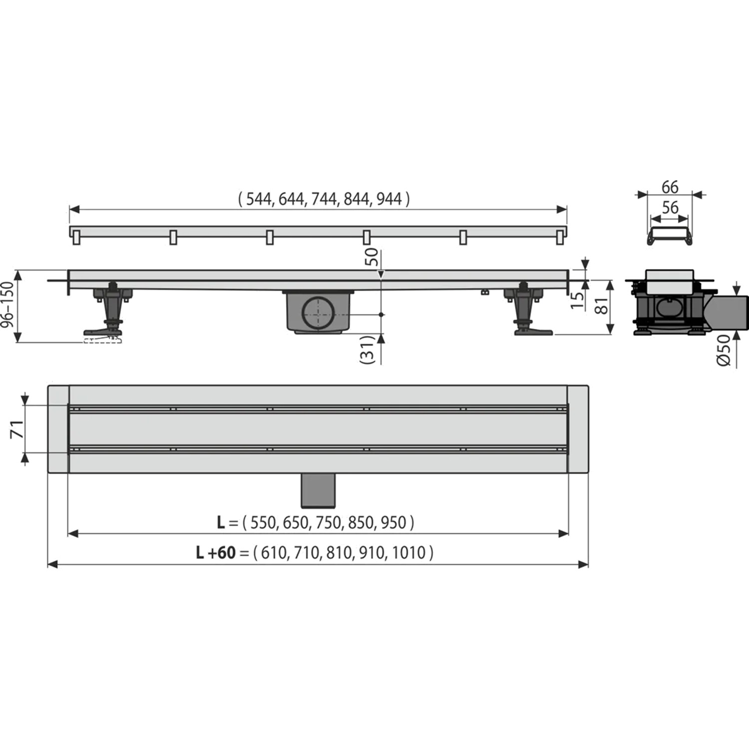 Alcadrain APZ13 DOUBLE Duschrinne doppelseitiger Rost 650_2