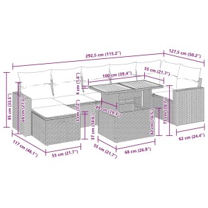 vidaXL 5-tlg. Garten-Sofagarnitur, beige Poly Rattan mit Kissen, Maße siehe Skizze.