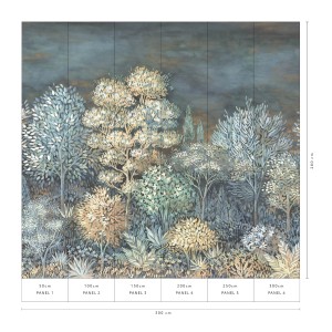 Erismann Fototapete French Forest, 300x270 cm, blau: Wald-Motiv im Gemälde-Look für entspannte Atmosphäre.