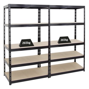 PROREGAL Mega Deal: 2 schwarze Schwerlastregale (180x100x60 cm) mit 5 Ebenen und je 265 kg Fachlast.