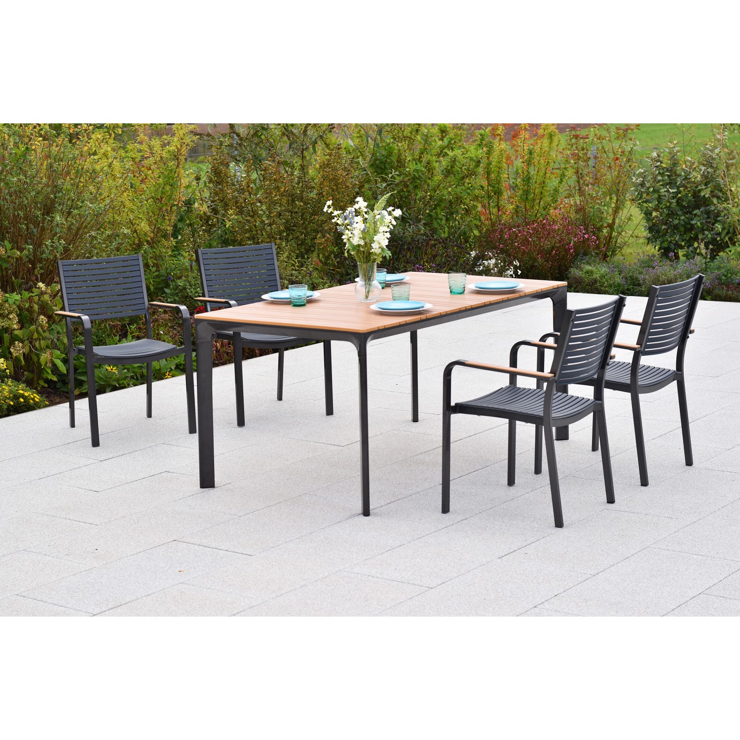 Merxx Paliano Set 5-tlg. 4 Stapelsessel Gartentisch 156 x 90 cm Stahl/Kunststoff