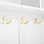Drei goldene Garderobenhaken auf weißer Platte mit integrierter LED-Beleuchtung. Für Flurgarderobe.