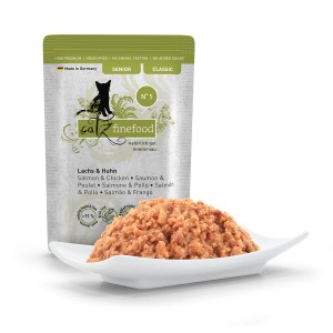 Catz Finefood Senior Nassfutter Lachs & Huhn, getreidefreies Katzenfutter für ältere Katzen.