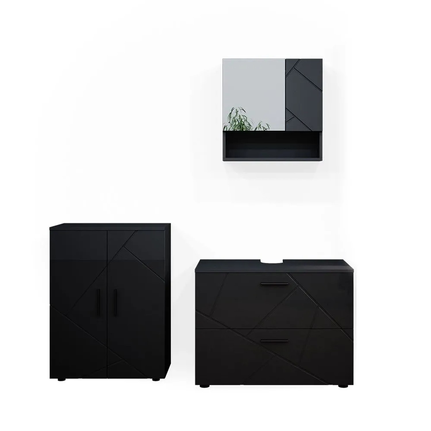 Vicco Badmöbel-Set Irma Anthrazit Hochglanz 80 x 59 3-teilig
