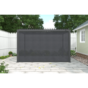 Anthrazitfarbene Rollomarkise 4m an Pergola, bietet Sonnenschutz und Sichtschutz für Garten oder Terrasse.
