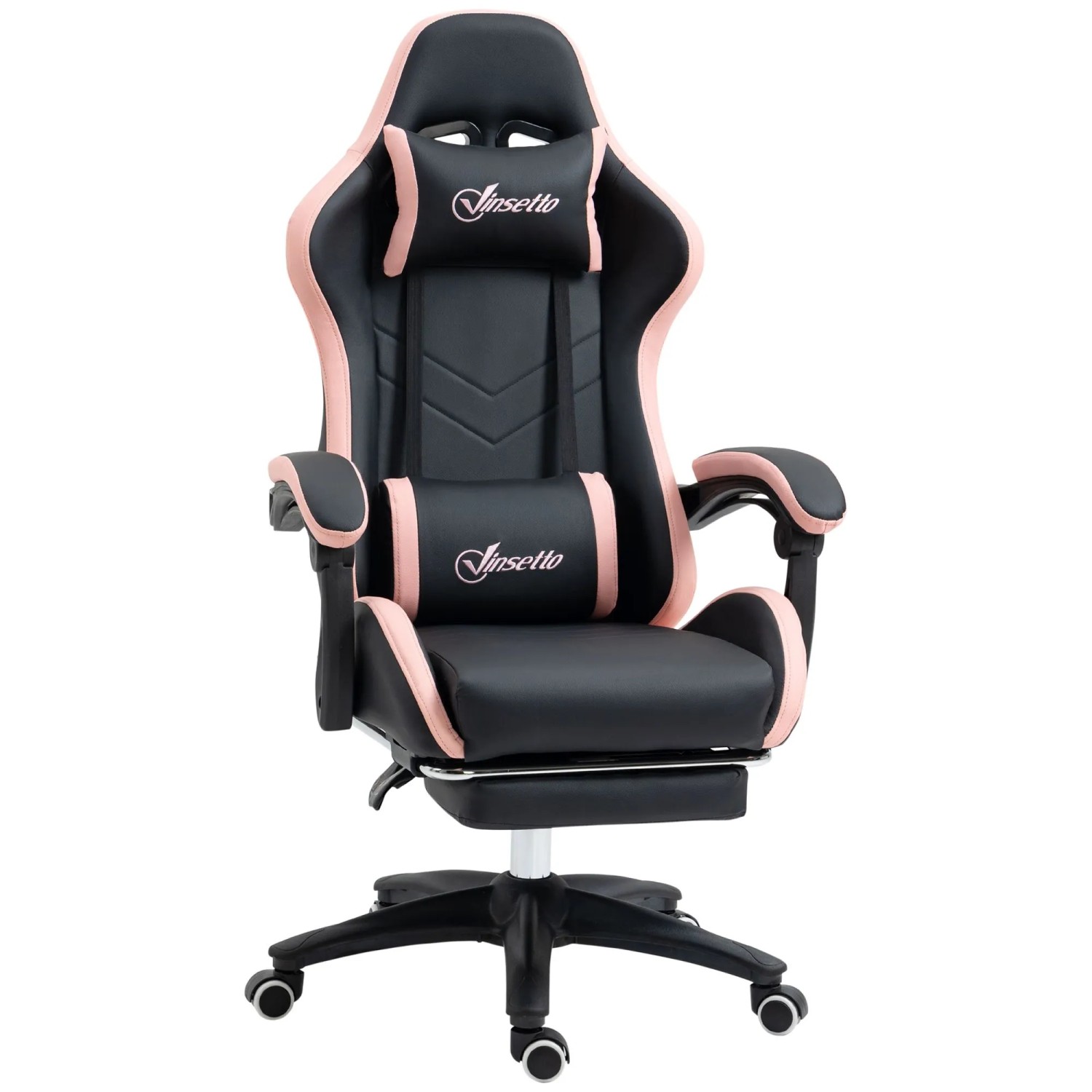 Vinsetto Gaming Stuhl Kunstleder Schaumstoff Nylon Stahl 65L x 65B x 121-129H cm Schwarz+Rosa