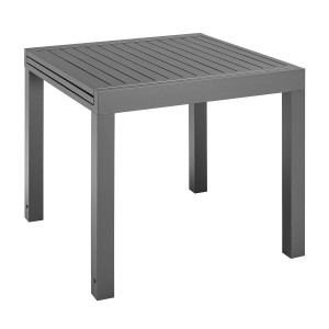 Quadratischer, grauer Juskys Gartentisch Laki 80x80 cm aus Aluminium mit Ausziehfunktion.