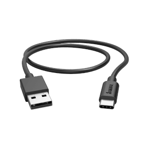 Schwarzes Hama Ladekabel USB-A auf USB-C, 0,5 m, zum Laden und Synchronisieren von Geräten.