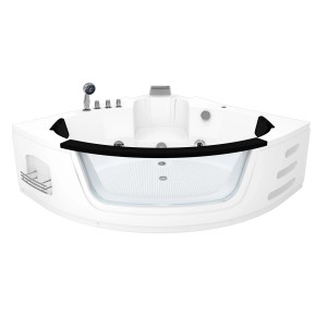 Weiße AquaVapore Whirlpool Badewanne W05, 140x140cm, mit Armaturen und Handbrause.