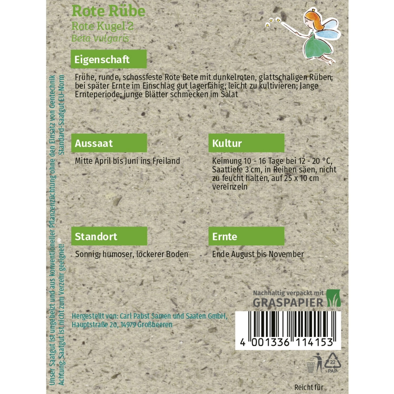 Saatguttütchen Grüne Fee Rote Rübe Rote Kugel 2: Samenfestes Saatgut für ca. 70 Pflanzen.