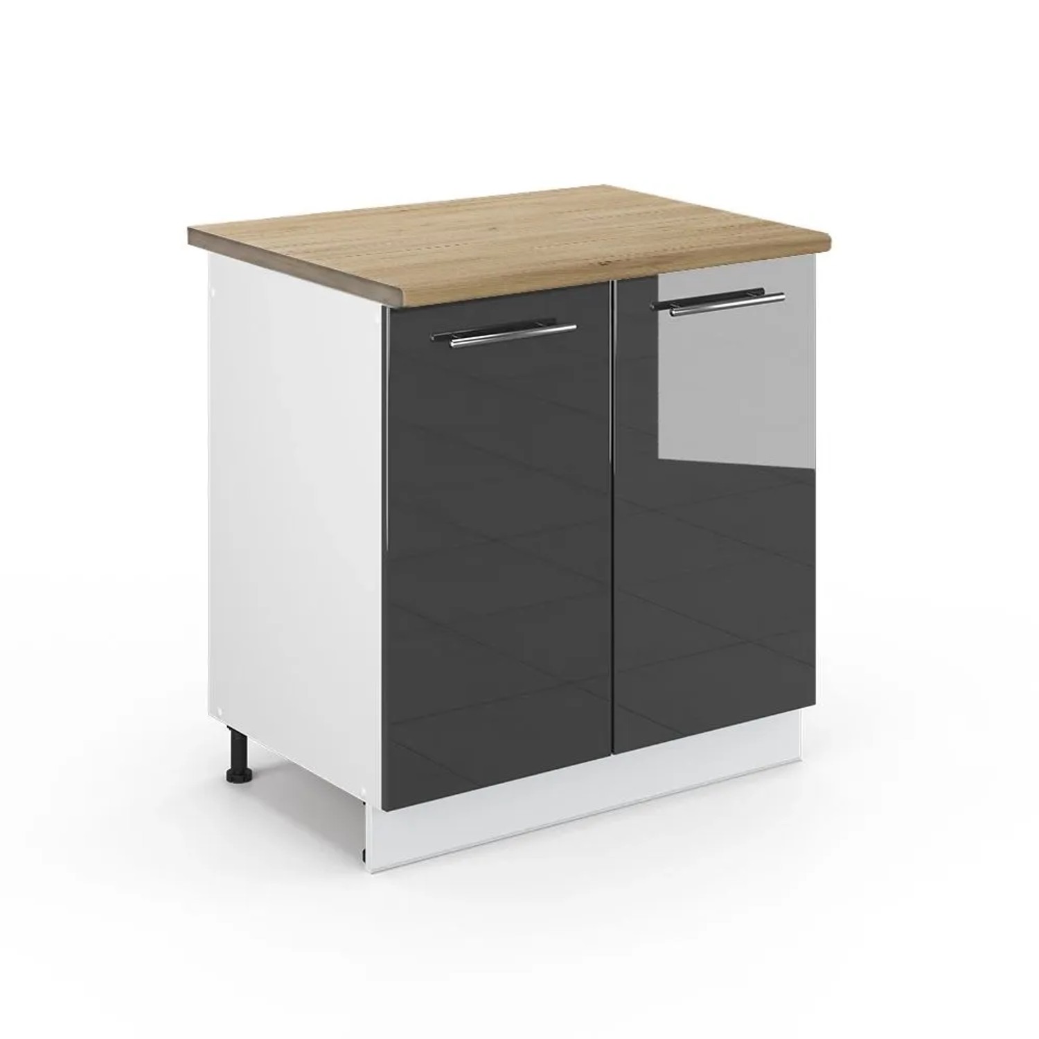 Vicco Spülenunterschrank Fame-Line Anthrazit Hochglanz Weiß 80 cm AP Eiche