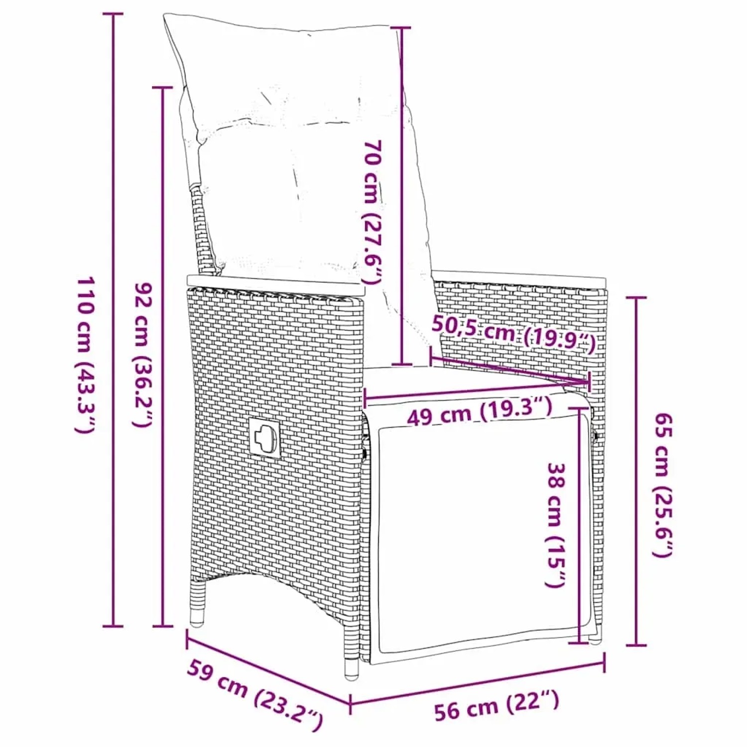 vidaXL Garten Essgruppe, 5-tlg, schwarz, Poly Rattan, mit Maßangaben.