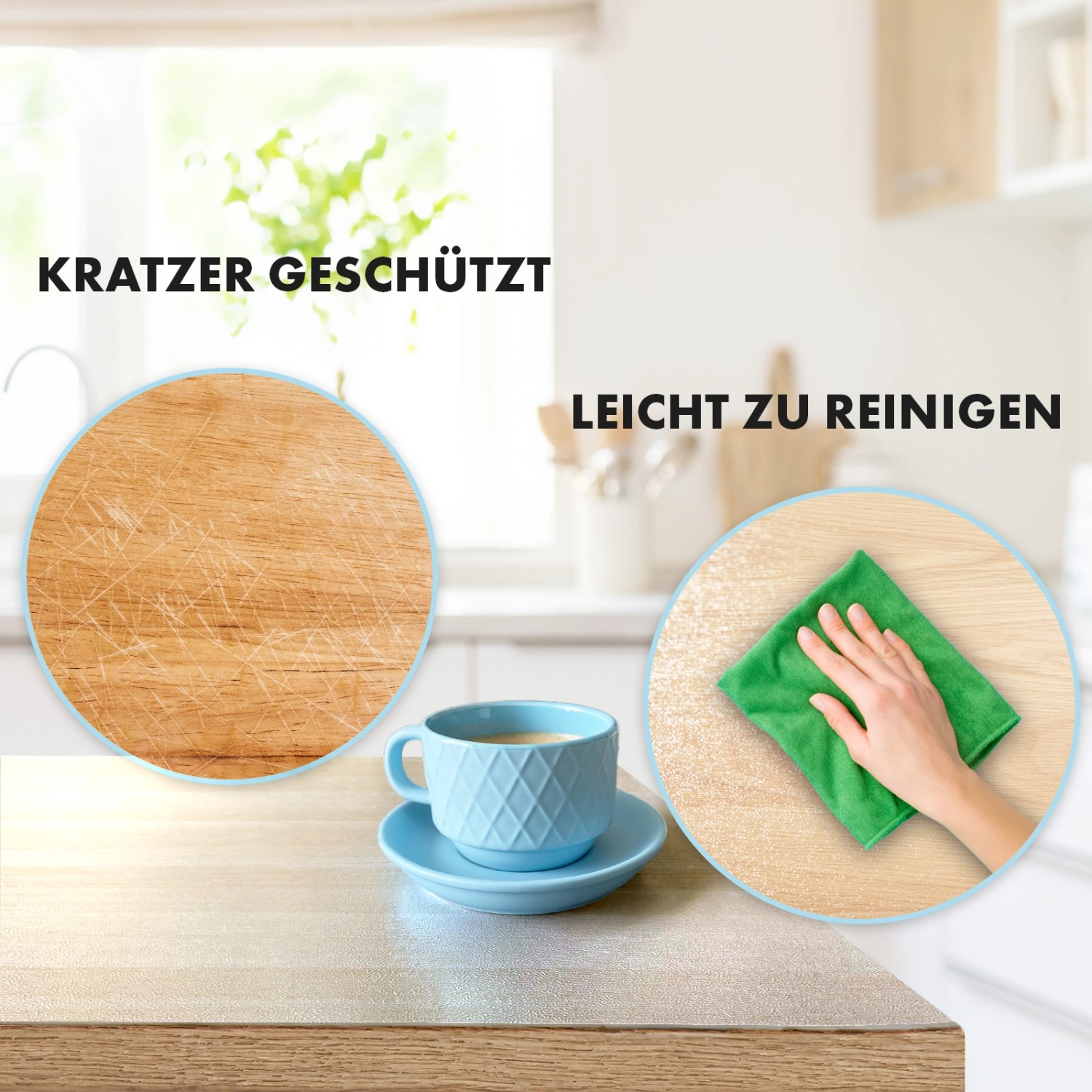 Transparente KARAT Tischfolie 90x160cm schützt Tisch vor Kratzern und ist leicht zu reinigen.