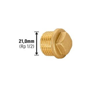 Messing Gewinde-Stopfen, 21mm (R 1/2) für Gewindefittings, Nahaufnahme.