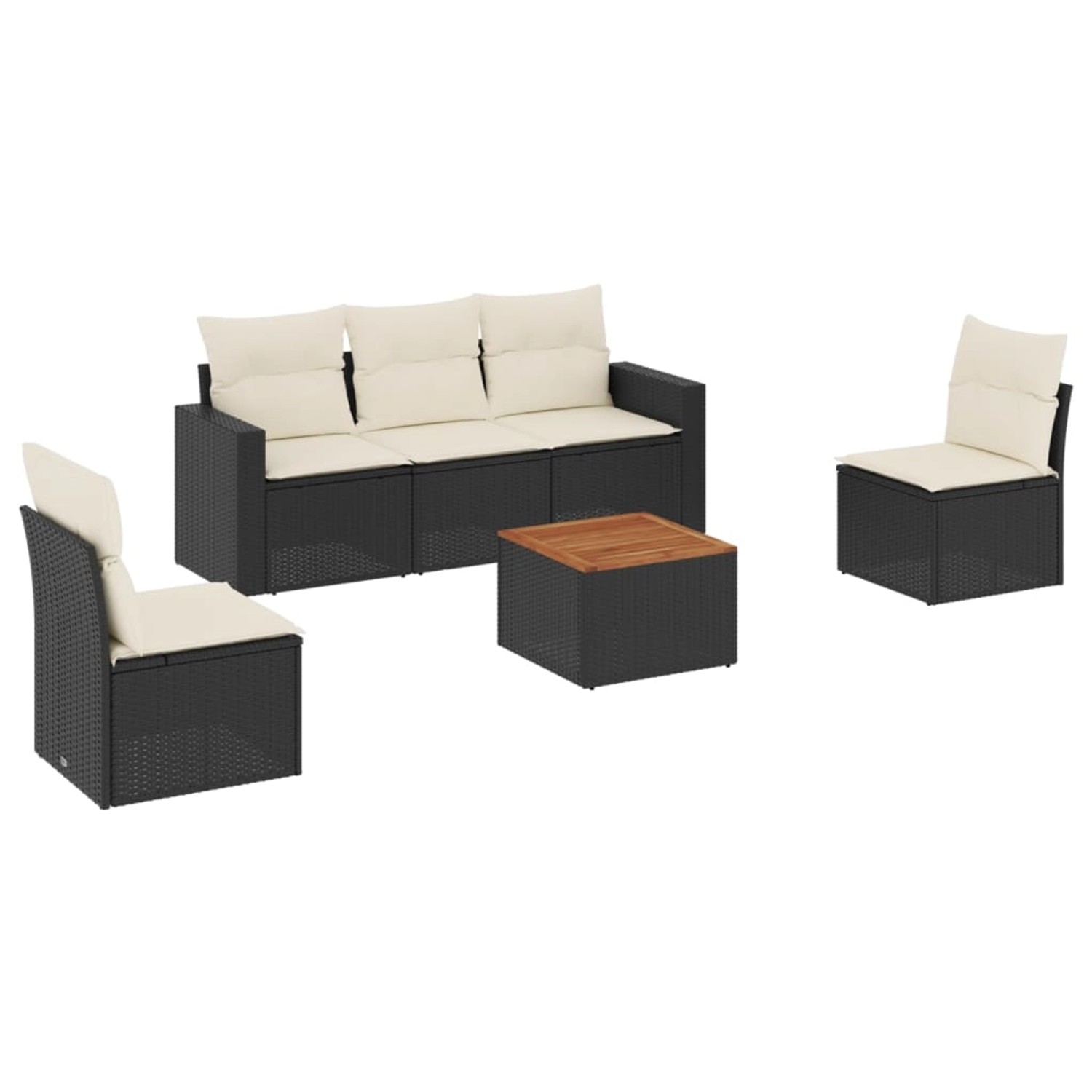 vidaXL 6-Tlg Garten-Sofagarnitur mit Kissen Schwarz Poly Rattan 3256392 günstig online kaufen