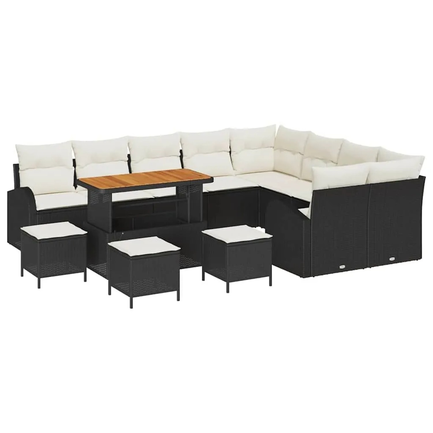vidaXL Garten-Sofa-Set mit Kissen 13-Tlg Schwarz und Creme 3364390