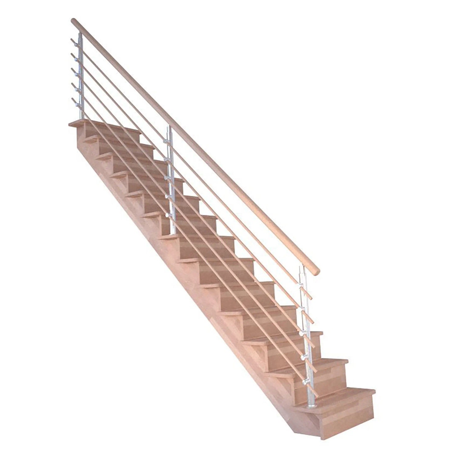 Treppe Lindos Pro Buche Gerade 100 cm Setzstufen Design-Geländer-Holzstäbe günstig online kaufen