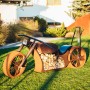 Ferrum Art Design Grillstelle Motorrad in Rostoptik, 123x120cm, mit Holzscheiten gefüllt.
