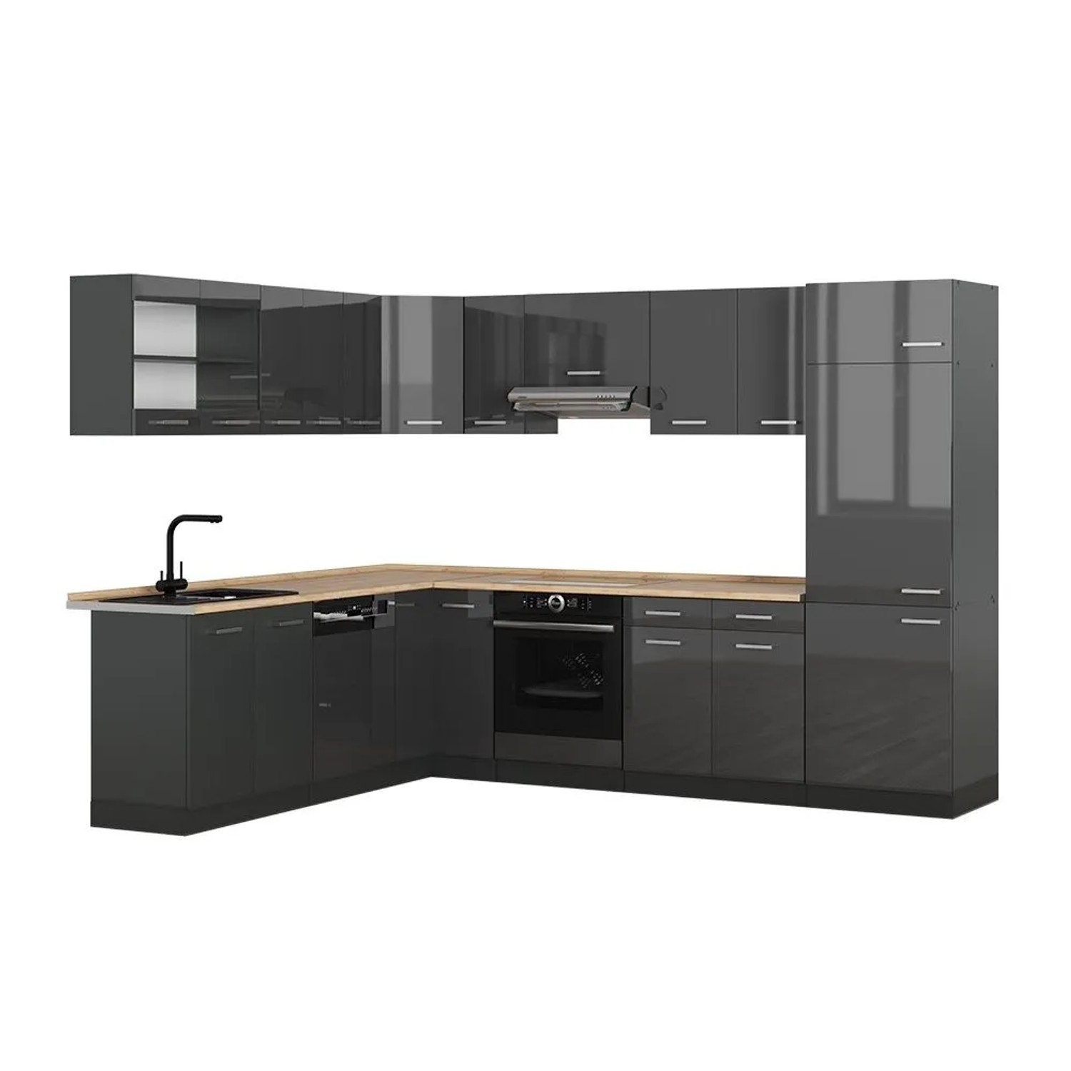 Vicco Eckküche R-Line Anthrazit Hochglanz/Anthrazit 287 x 82 ohne Arbeitsplatte
