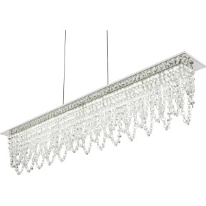 Chromfarbene LED-Pendelleuchte SCALA mit Kristallbehang, dimmbar und mit Fernbedienung.