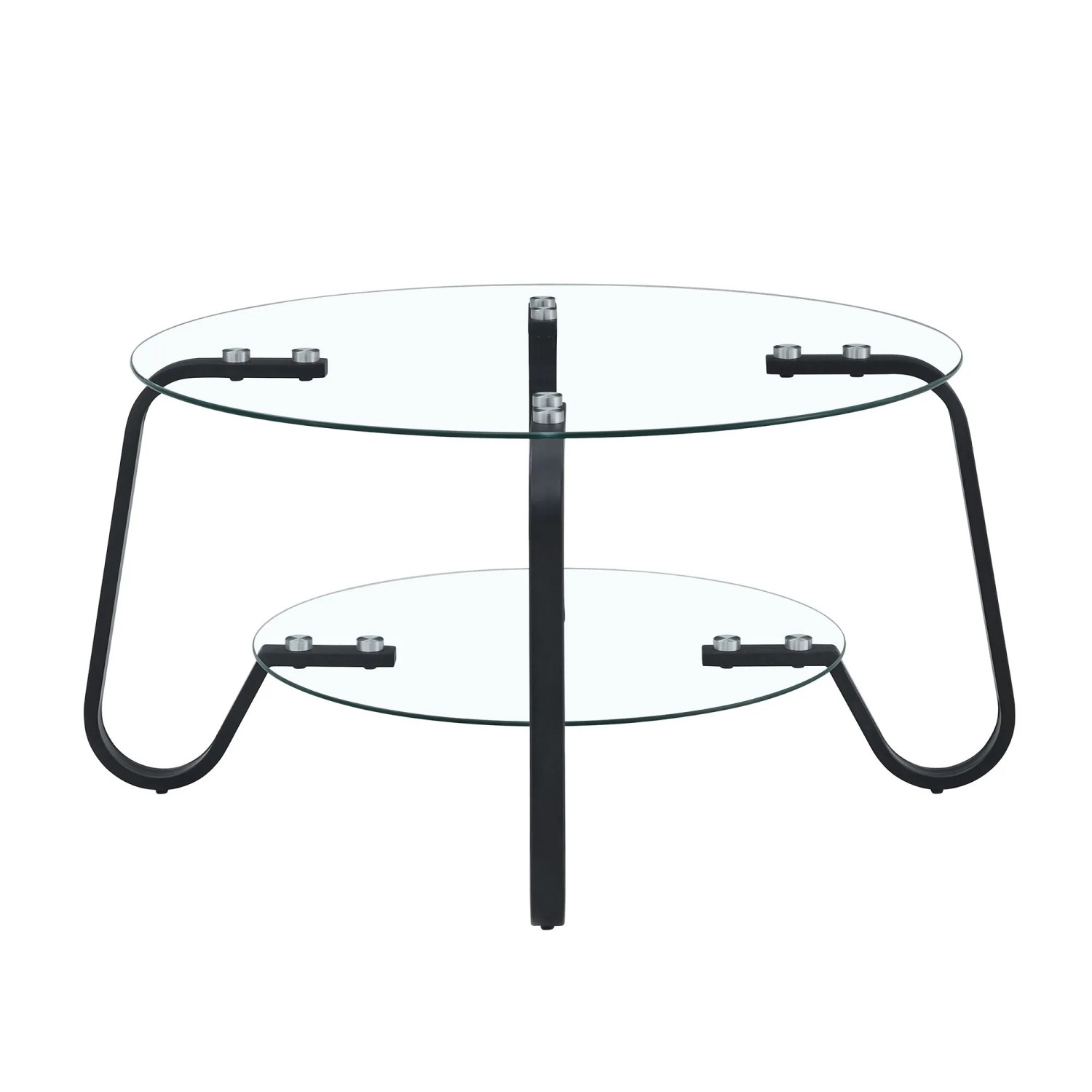 okwish Couchtisch mit Metallrahmen Glas Wohnzimmer Doppelschicht 80x80x45cm Schwarz