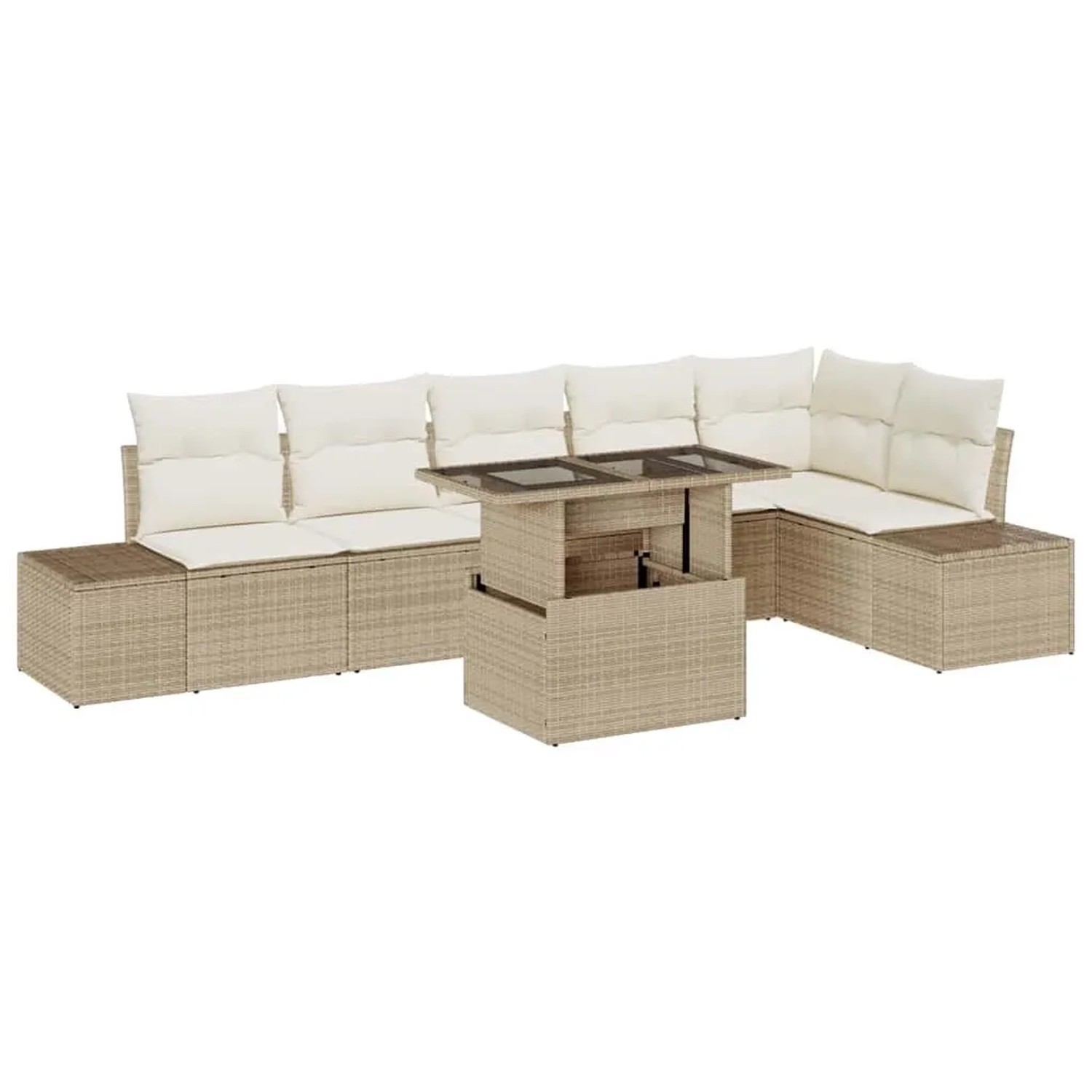 vidaXL Gartensofa-set mit Kissen 7-Tlg Beige und Creme Poly-Rattan 3349197 günstig online kaufen