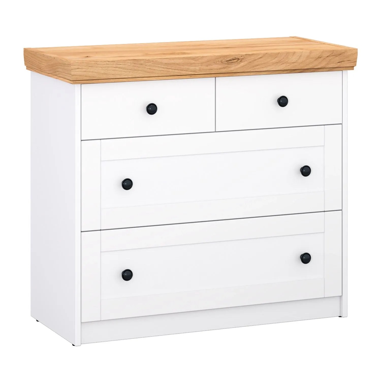 Homestyle4u Kommode Sideboard Eiche Matt Weiß Holz Massiv Schrank 92 cm 2228