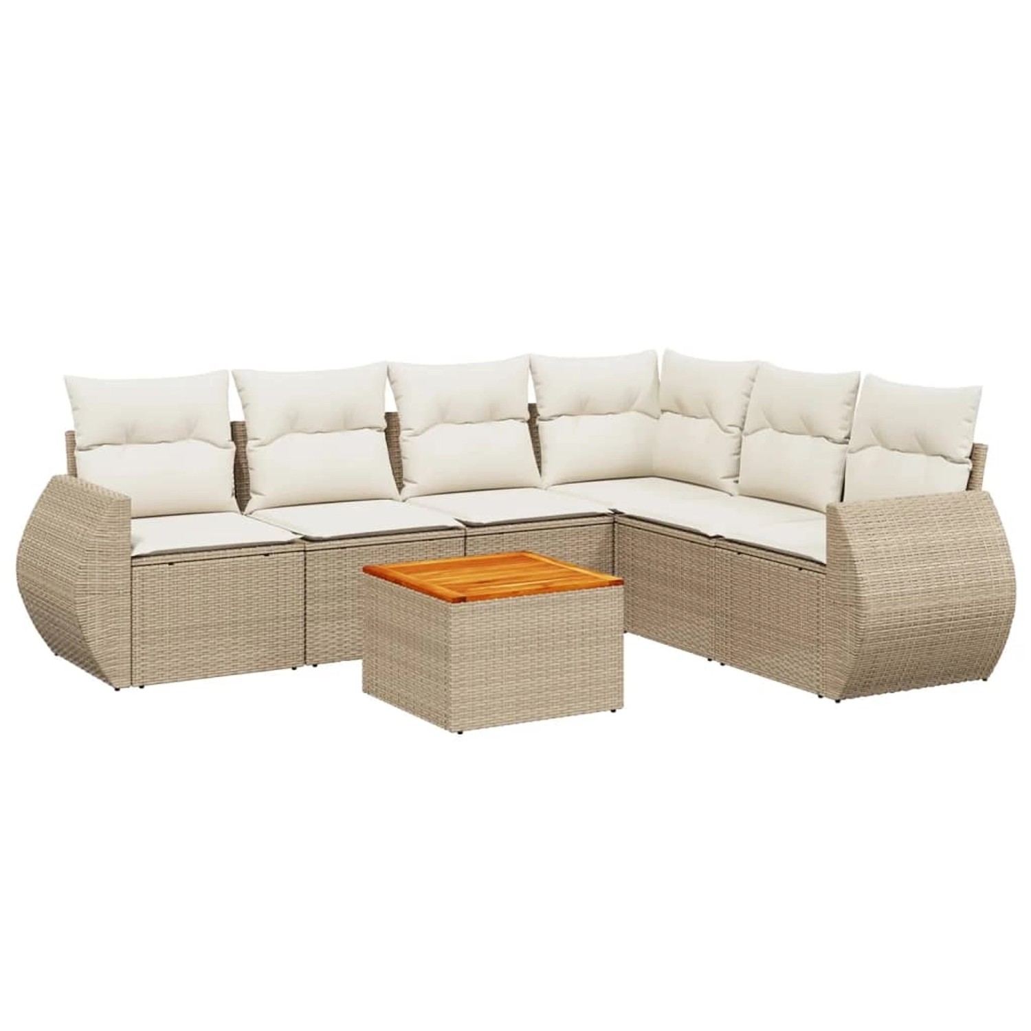 vidaXL 7-Tlg Garten-Sofagarnitur mit Kissen Beige Poly Rattan 3225022