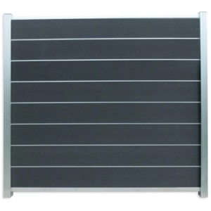 GartenLand WPC Zaun Norderney, 180x180 cm, schiefergrau mit silbernen Aluminiumleisten.