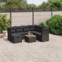 Schwarze 8-tlg. Garten-Sofagarnitur aus Polyrattan mit Kissen und Tisch für Terrasse oder Garten.