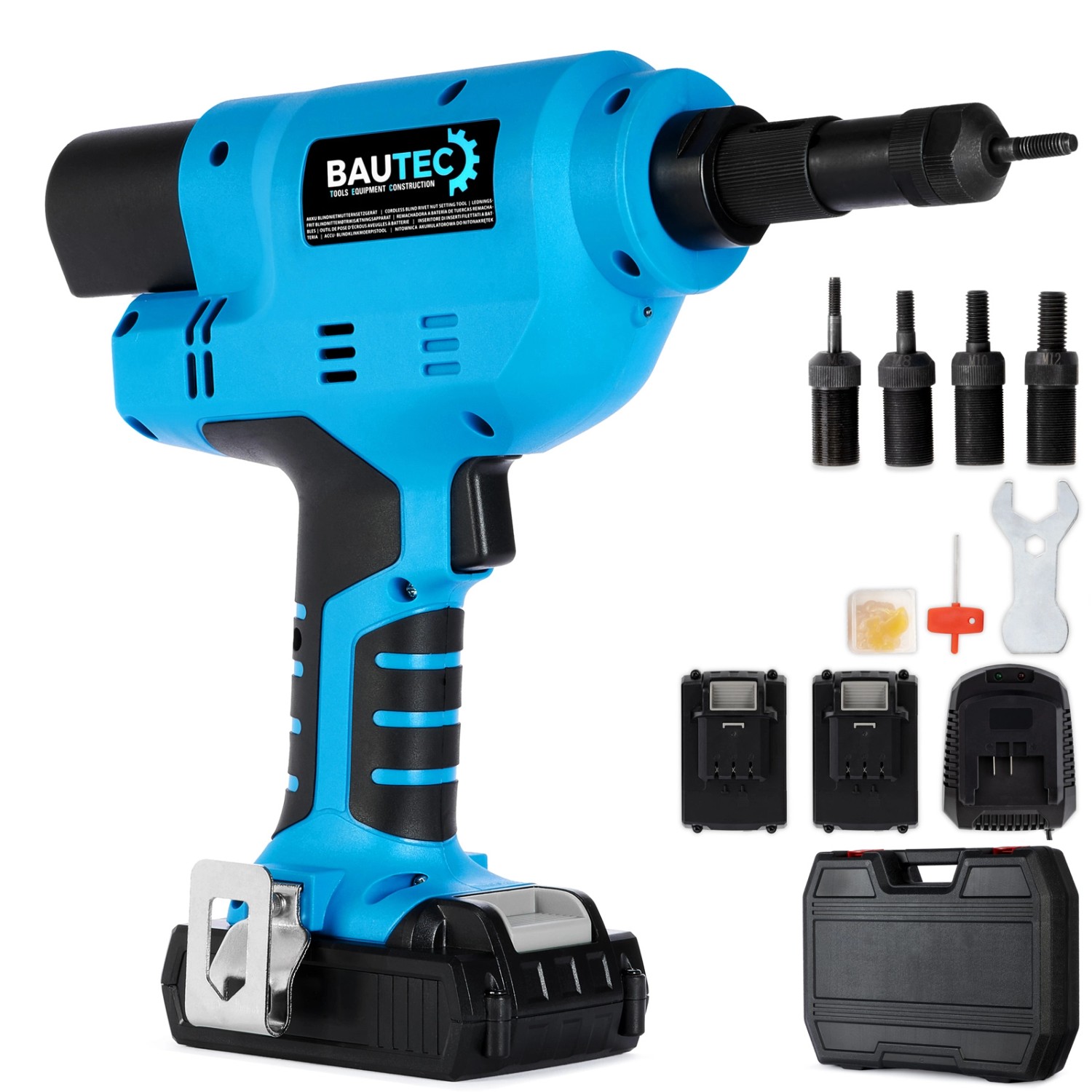 BAUTEC Akku-Blindnietmuttern-Setzgerät 24.000 N für M6 M8 M10 M12 Profi-Ser günstig online kaufen