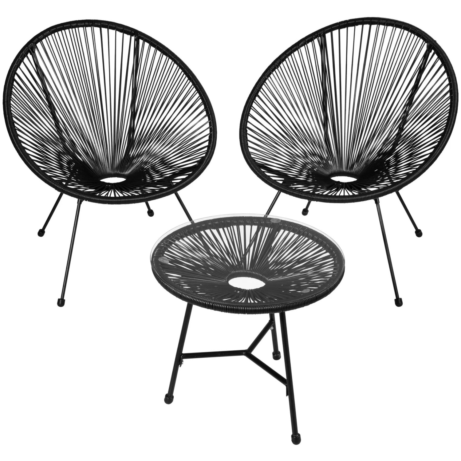 Tectake 2 Gartenstühle Santana Mit Tisch  Retro Design Im Acapulco Stil Widerstandsfähig  190 x 149 x 78 cm Schwarz