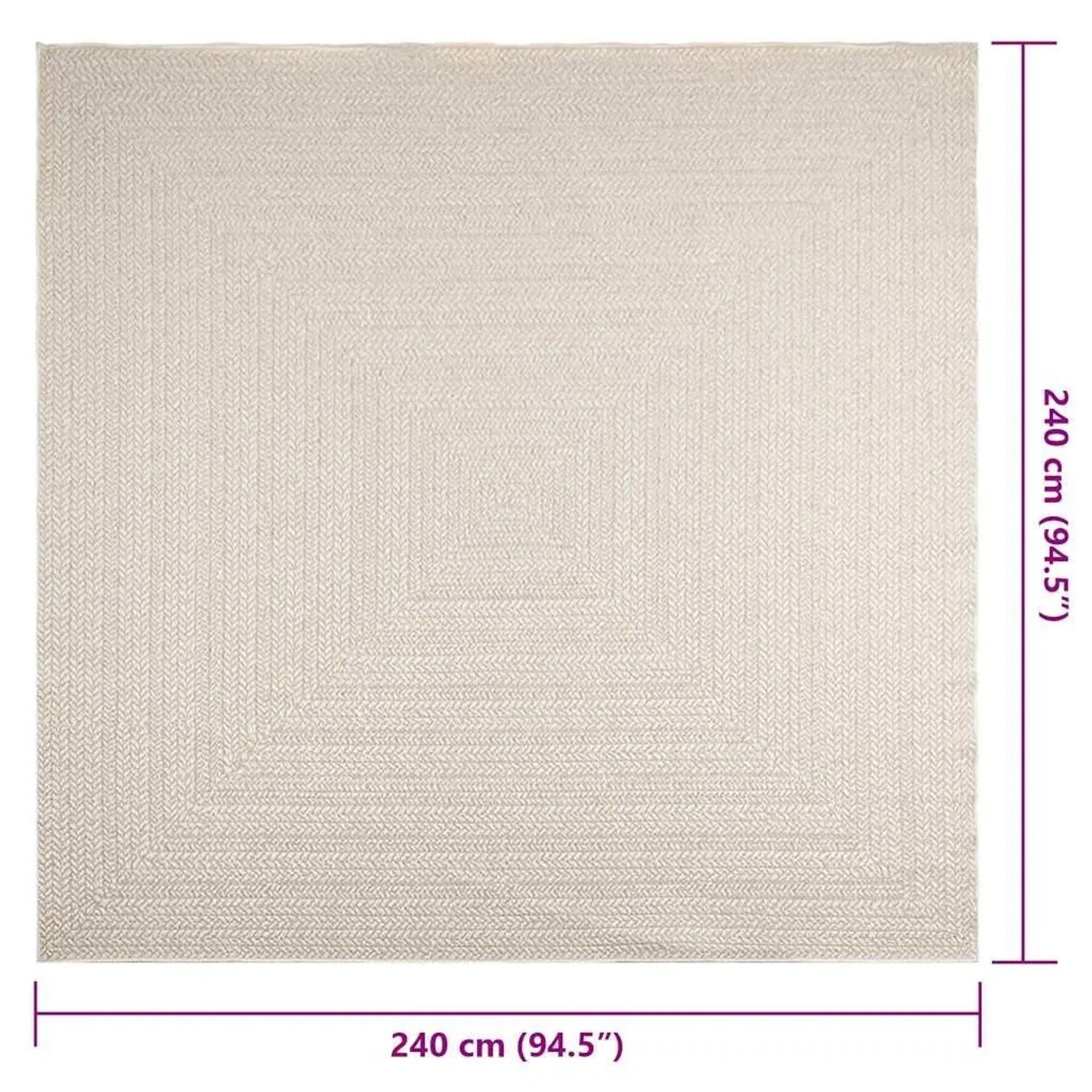 Cremefarbener vidaXL Outdoor-Teppich ZIZUR 240x240 cm in Jute-Optik mit quadratischem Muster.